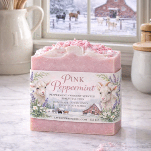 Pink, Peppermint Woodsy goats milk soap